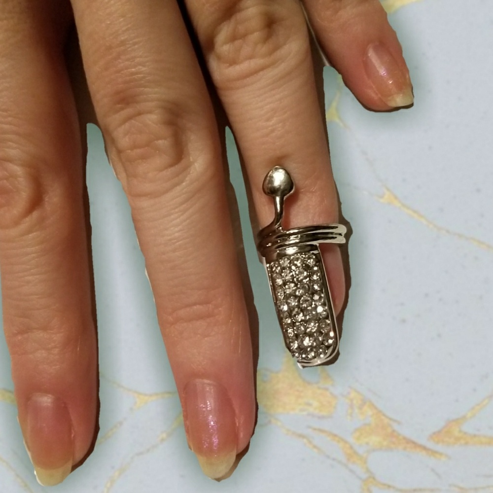 💎Jewel fingernail rings clear crystal silver tone
